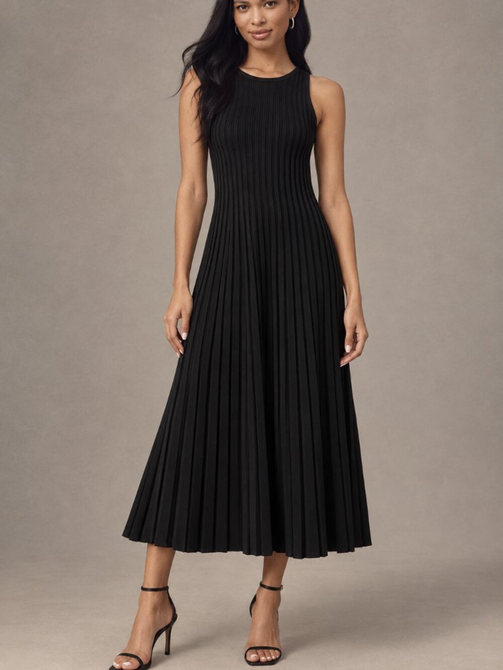 English Factory Pleated A-LINE Knit Midi Dress Black Classic Size S NEW